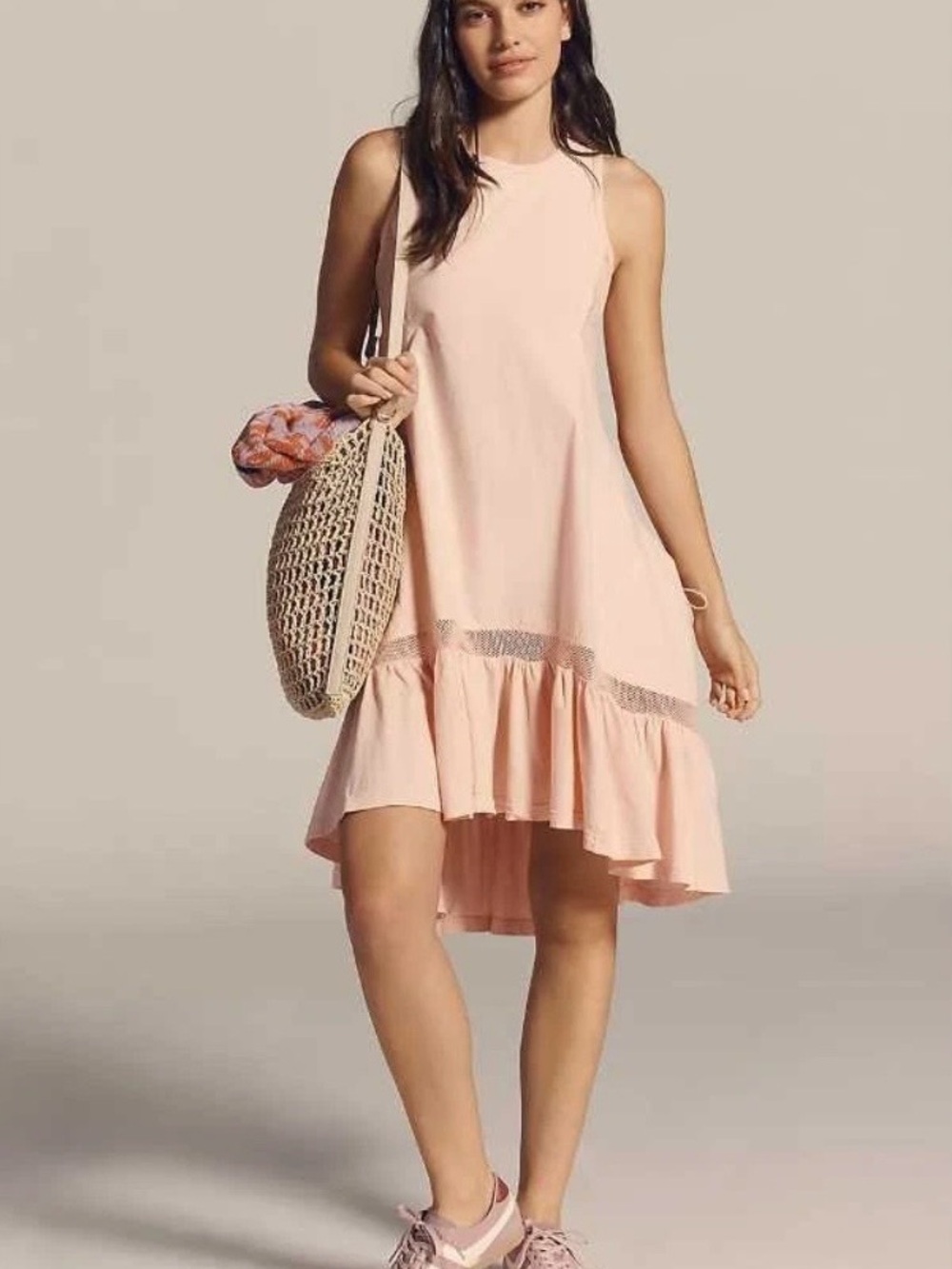 New Anthropologie x Daily Practice Hill Up tiered high-low midi dress Peach S